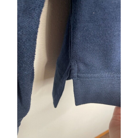 Tahari Sz M Sport Reverse Panel Hoodie Navy Blue Pullover Pocket Dratwstring NWT - Picture 10 of 16